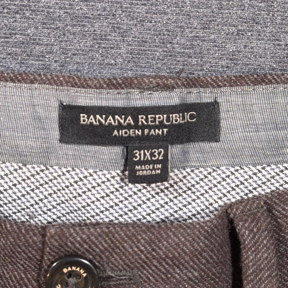 Banana Republic Aiden Pant Men 31x32 Brown Wool Blend Slim Fit Chino Trousers - Picture 2 of 8